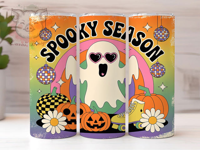 Retro Spooky Season Halloween Tumbler, 70s Disco Halloween Tumbler Wrap, Vintage Halloween Sublimation Design, Groovy Fall Coffee Tumbler, Funky Disco Ghost Drinkware Wrap Sublimation Lara' s Designs 