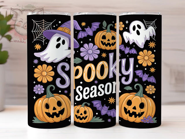 Retro Spooky Season Halloween Tumbler, Retro Halloween Wrap, Ghost And Pumpkin Cup, Vintage Halloween Design, 20oz Tumbler Wrap, Halloween Sublimation, Retro Spooky Drinkware Sublimation Lara' s Designs 