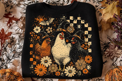 Retro Spooky Witch Chicken Halloween PNG SVG DesignDestine 