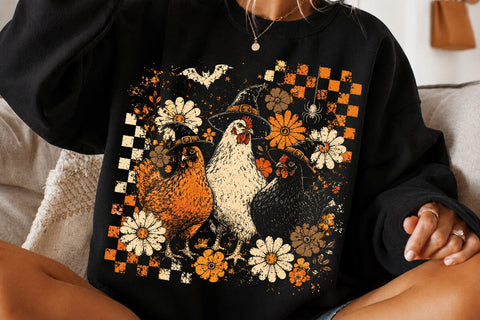 Retro Spooky Witch Chicken Halloween PNG SVG DesignDestine 