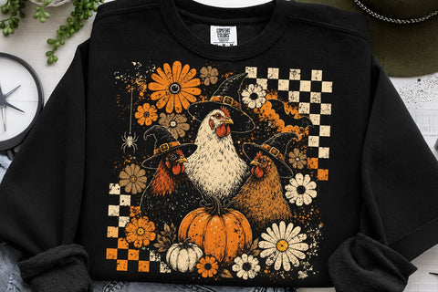 Retro Spooky Witch Chicken Halloween PNG SVG DesignDestine 
