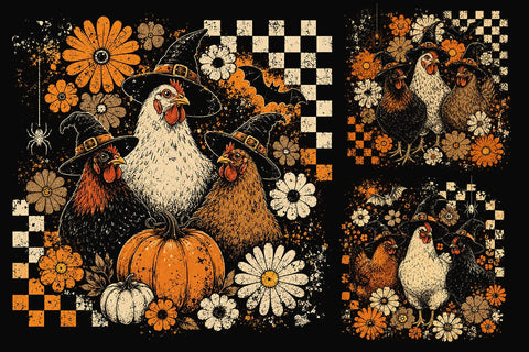 Retro Spooky Witch Chicken Halloween PNG SVG DesignDestine 