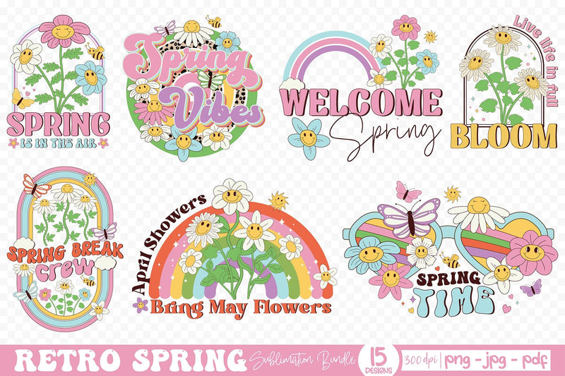 Retro Spring PNG Sublimation Bundle Sublimation CraftLabSVG 