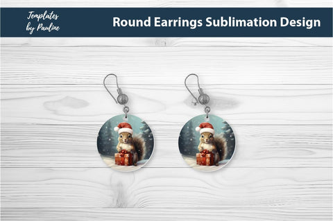 Retro Squirrel Christmas Earrings Sublimation Design Sublimation Templates by Pauline 
