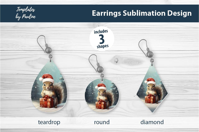 Retro Squirrel Christmas Earrings Sublimation Design Sublimation Templates by Pauline 