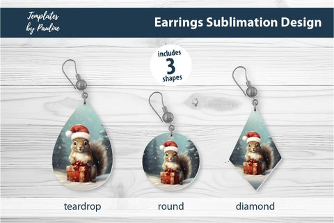 Retro Squirrel Christmas Earrings Sublimation Design Sublimation Templates by Pauline 