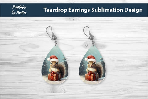 Retro Squirrel Christmas Earrings Sublimation Design Sublimation Templates by Pauline 
