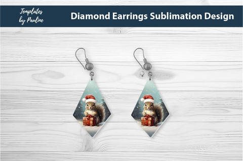 Retro Squirrel Christmas Earrings Sublimation Design Sublimation Templates by Pauline 