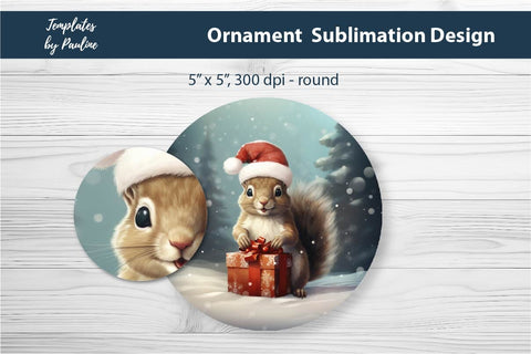 Retro Squirrel Christmas Ornament Design for Sublimation Sublimation Templates by Pauline 