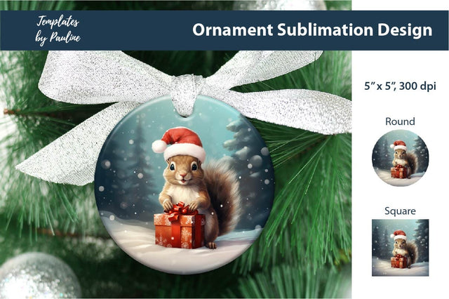 Retro Squirrel Christmas Ornament Design for Sublimation Sublimation Templates by Pauline 
