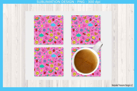 Retro Sticker Icons 11oz Mug Wrap Square and Round Coasters, Sublimation Png Printable Sublimation Keepsake Treasures Designs LLC. 