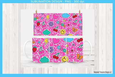 Retro Sticker Icons 11oz Mug Wrap Square and Round Coasters, Sublimation Png Printable Sublimation Keepsake Treasures Designs LLC. 