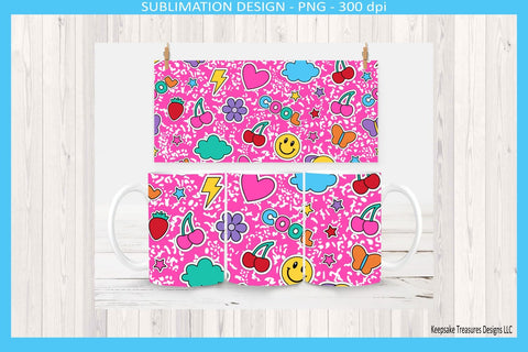 Retro Sticker Icons 11oz Mug Wrap Square and Round Coasters, Sublimation Png Printable Sublimation Keepsake Treasures Designs LLC. 