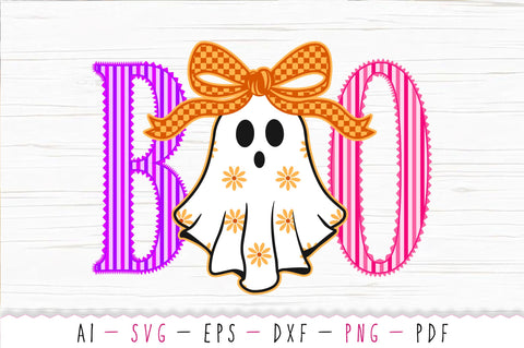 Retro Striped Boo SVG, Boo Ghost SVG, Coquette Halloween SVG SVG SVG Studio 