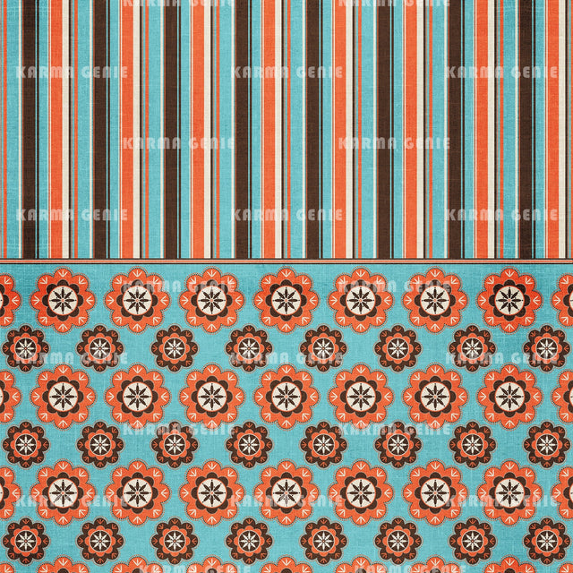 Retro Stripes Over Flowers Fabric Textured Pattern Digital Paper Digital Pattern Karma Genie Graphics 