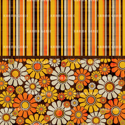 Retro Stripes Over Flowers Fabric Textured Pattern Digital Paper Digital Pattern Karma Genie Graphics 
