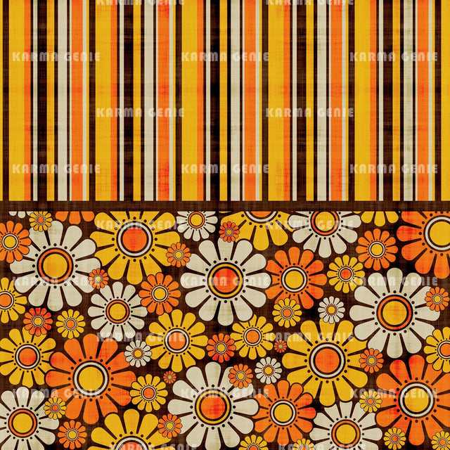 Retro Stripes Over Flowers Fabric Textured Pattern Digital Paper Digital Pattern Karma Genie Graphics 