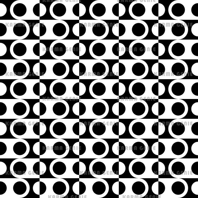 Retro Style Black and White Abstract Circles Sixties Pattern Digital Paper Digital Pattern Karma Genie Graphics 