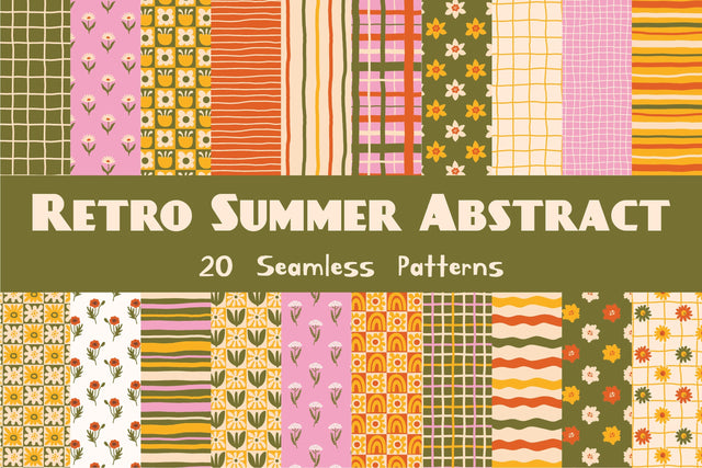 Retro Summer Abstract Seamless Patterns & Digital Papers Digital Pattern Rin Green 