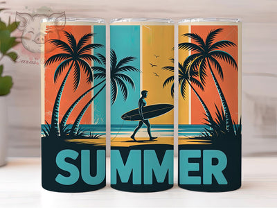 Retro Summer Beach 20oz Tumbler, Retro Summer Beach, Sunset Palm Trees Illustration, Sublimation Tumbler Wrap, 20oz Tumbler, Fun Summer Gift, Bright Coastal Style Sublimation Lara' s Designs 
