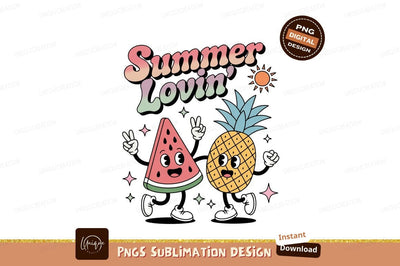 Retro summer fruits happy vibe watermelon pineapple Sublimation Designangry 