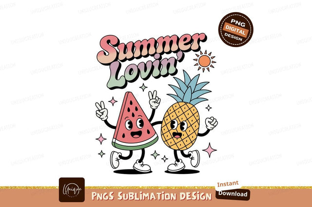 Retro summer fruits happy vibe watermelon pineapple Sublimation Designangry 