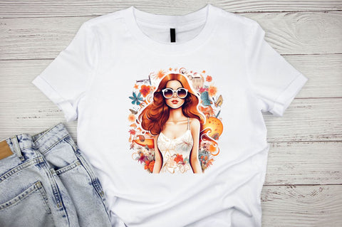 Retro Summer Girl Watercolor Clipart Bundle Sublimation Designangry 