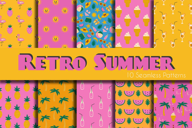 Retro Summer Seamless Patterns & Digital Papers Digital Pattern Rin Green 