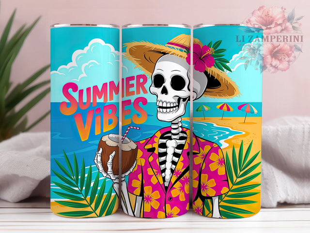 Retro Summer Skeleton 20oz Tumbler, Skeleton Summer Wrap, Playful Skeleton Design, Summer Vibes Sublimation PNG, 20oz Tumbler Wrap, Funny Skeleton Sublimation, Tropical Skeleton Theme Sublimation Li Zamperini 