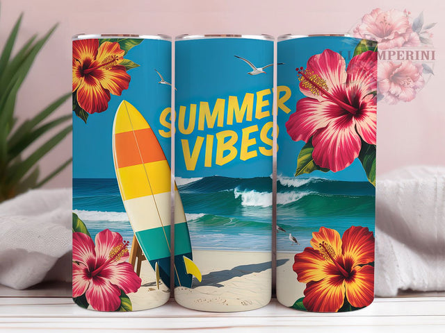 Retro Summer Vibes 20oz Tumbler, Summer Vibes Wrap, Retro Beach Scene Sublimation, Bright Blue Background PNG, 20oz Tumbler Wrap, Tropical Coastal Lifestyle Sublimation, Vintage Summer Design Sublimation Li Zamperini 