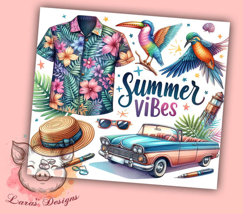 Retro Summer Vibes Beach 20oz Tumbler Png, Straight & Tapered Tumbler Png, Summer Vibes Tumbler Png, Digital Download PNG Sublimation Lara' s Designs 