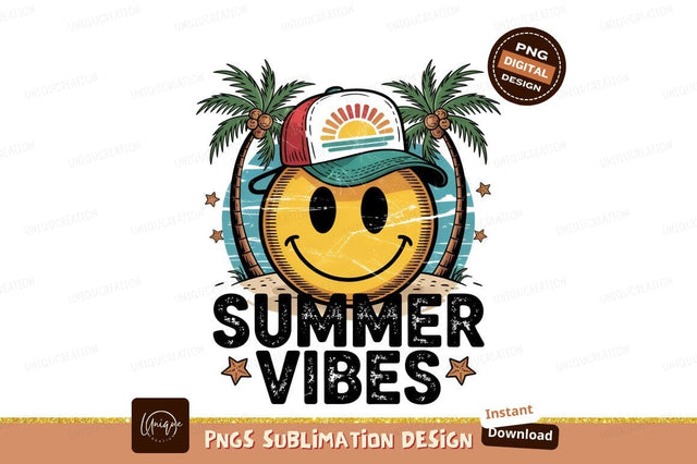 Retro Summer Vibes Smiley Face Design Sublimation Designangry 