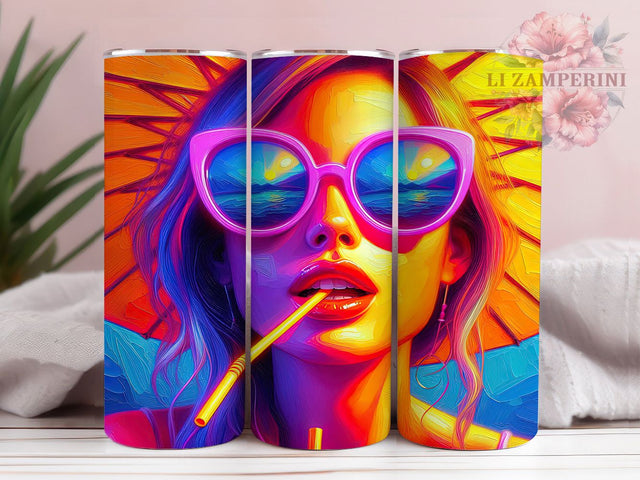 Retro Summer Vibrant Tumbler, Retro Summer, Stylish Woman, Vintage Theme, Bright Design, Tumbler Wrap, Sublimation Design Sublimation Li Zamperini 