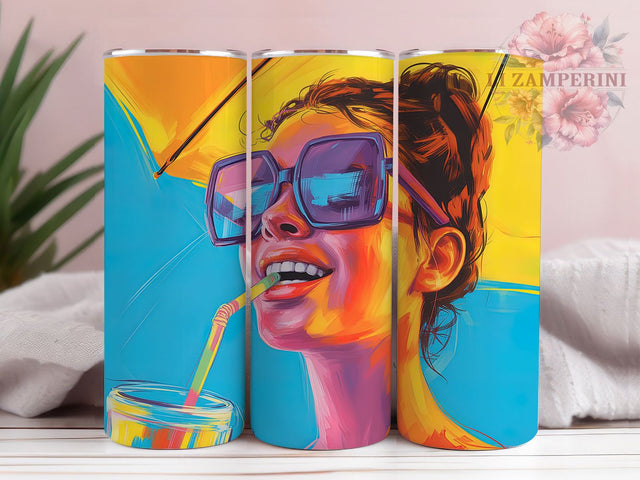 Retro Summer Vibrant Tumbler, Retro Summer, Stylish Woman, Vintage Theme, Bright Design, Tumbler Wrap, Sublimation Design Sublimation Li Zamperini 