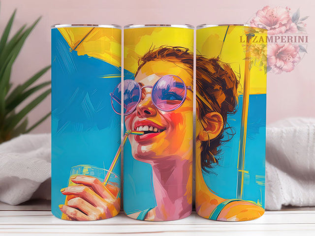 Retro Summer Vibrant Tumbler, Retro Summer, Stylish Woman, Vintage Theme, Bright Design, Tumbler Wrap, Sublimation Design Sublimation Li Zamperini 
