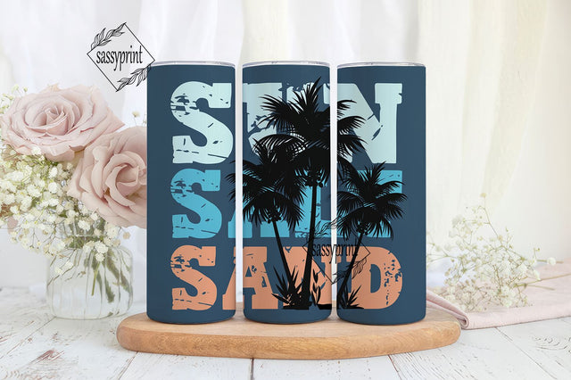 Retro Sun Salt Sand Beach Palm Trees 20 oz Skinny Tumbler Sublimation Design Digital Download PNG Instant, Tumbler Wrap Sublimation sassyprint 