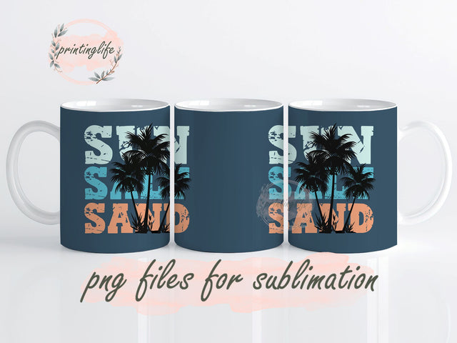 Retro Sun Salt Sand Beach Palm Trees Mug Wrap Design, Instant Digital Design Download Mug Wrap Design, Mug Design PNG Sublimation PrintingLife 