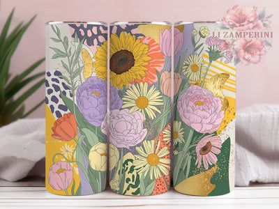 Retro Sunflower Leopard 20oz Tumbler, Checkerboard Seamless Tumbler, Vintage Sublimation Wrap, Floral Animal Print, Cute PNG, 20oz Tumbler Wrap Sublimation Li Zamperini 