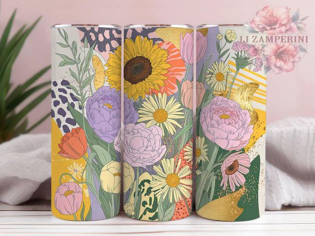 Retro Sunflower Leopard 20oz Tumbler, Checkerboard Seamless Tumbler, Vintage Sublimation Wrap, Floral Animal Print, Cute PNG, 20oz Tumbler Wrap Sublimation Li Zamperini 