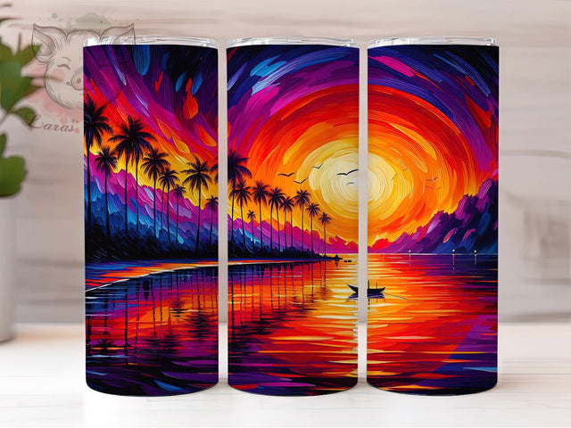 Retro Sunset Beach Tumbler, Beach Sunset Design, 20oz Sublimation Wrap, Vintage Sunset Tumbler, Tropical Beach Drinkware, Sunset Vibes Cup, Summer Vacation Tumbler Sublimation Lara' s Designs 