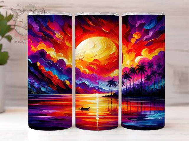 Retro Sunset Beach Tumbler, Beach Sunset Design, 20oz Sublimation Wrap, Vintage Sunset Tumbler, Tropical Beach Drinkware, Sunset Vibes Cup, Summer Vacation Tumbler Sublimation Lara' s Designs 