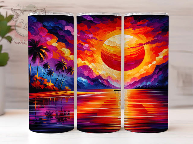 Retro Sunset Beach Tumbler, Beach Sunset Design, 20oz Sublimation Wrap, Vintage Sunset Tumbler, Tropical Beach Drinkware, Sunset Vibes Cup, Summer Vacation Tumbler Sublimation Lara' s Designs 