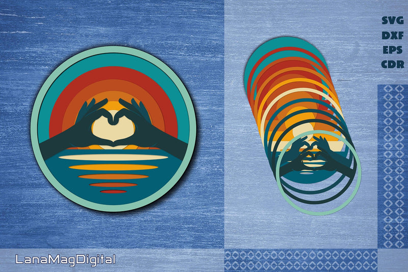 Retro sunset layered mandala svg Beach life layered sunset 3D Paper LanaMagDigital 