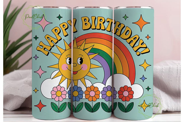 Retro Sunshine 20oz Tumbler Wrap Sublimation PixelChick 