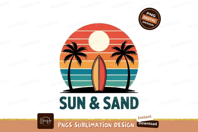 Retro Surfboard Beach Paradise Scene Graphic Sublimation Designangry 