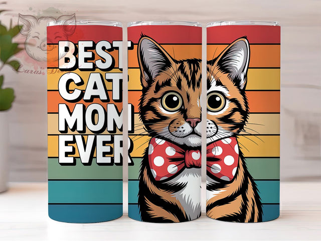 Retro Tabby Cat Mom 20oz Tumbler, Tabby Cat Wrap, Best Cat Mom Design, Pet Lover Sublimation, 20oz Tumbler PNG, Cat Mom Quote, Feline Lover Sublimation Sublimation Lara' s Designs 