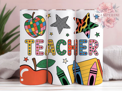 Retro Teacher 20oz Tumbler, Retro Teacher Design, Vintage Style, Educator Appreciation, Sublimation Wrap, 20oz Tumbler, Teacher Life Sublimation Li Zamperini 