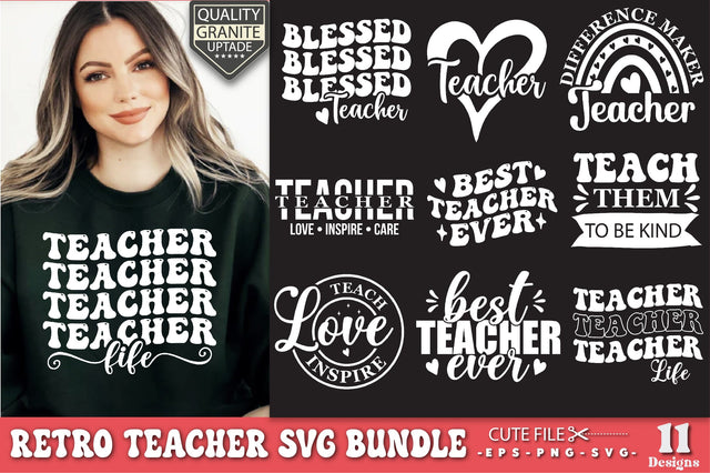 Retro Teacher Bundle SVG PNG, Teacher Appreciation Svg, Back To School Svg, Teacher Life Svg, First Day Of School Svg, Cricut Files SVG Creativeart88 
