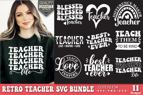 Retro Teacher Bundle SVG PNG, Teacher Appreciation Svg, Back To School Svg, Teacher Life Svg, First Day Of School Svg, Cricut Files SVG Creativeart88 