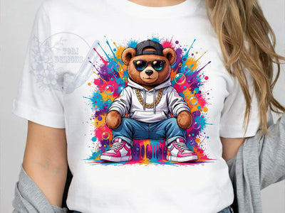 Retro Teddy Bear T-Shirt PNG, Cool Bear, Rainbow Sunglasses, Streetwear Style, Sublimation PNG, Hip Hop Fashion, Cartoon Animal Sublimation ToriDesigns 